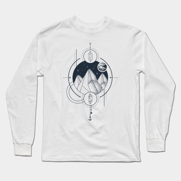 Creative Illustration In Geometric Style. Adventure, Nature, Travel, Mountains And Crystals